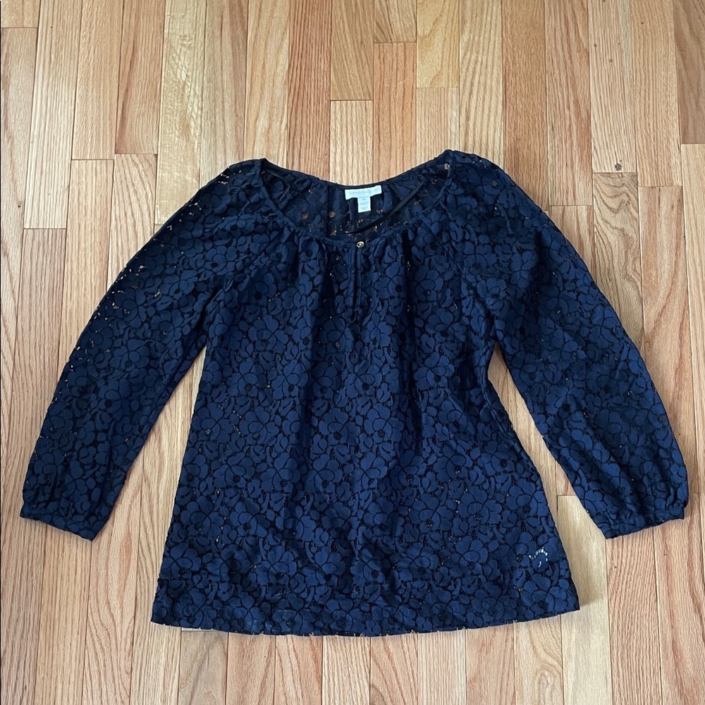 Charter Club Blouse Womens XS Eyelet Floral Lace 3/4 Sleeve Sheer Top